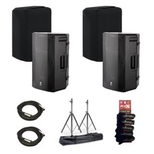2x Yorkville YXL10P Powered Portable BT Speakers  Covers, Stands, 2 XLR's, Ties