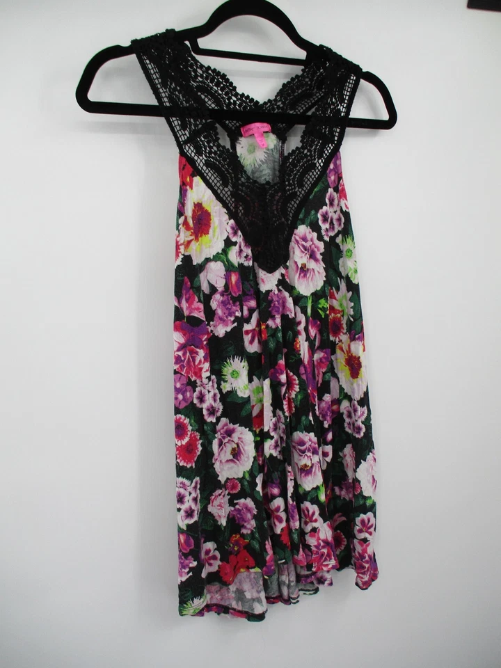 Camisón para mujer Betsey Johnson mediano floral encaje rosa púrpura sin mangas informal Foto 4 de 4