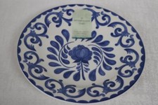 ARTISAN DE LUXE ROSE SCROLL MELAMINE ROUND SALAD/DESSERT PLATES -BLUE/WHITE- S/4