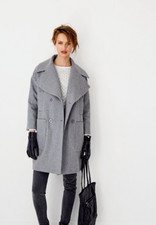 Chic - Hush Wool-blend Double Breasted Pea Coat, In Grey, 12 - M