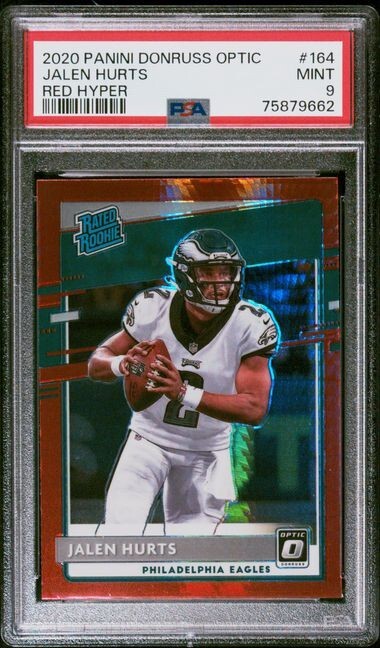 2020 Panini Donruss Optic Jalen Hurts Rated Rookie Red Hyper Prizm #164 PSA 9