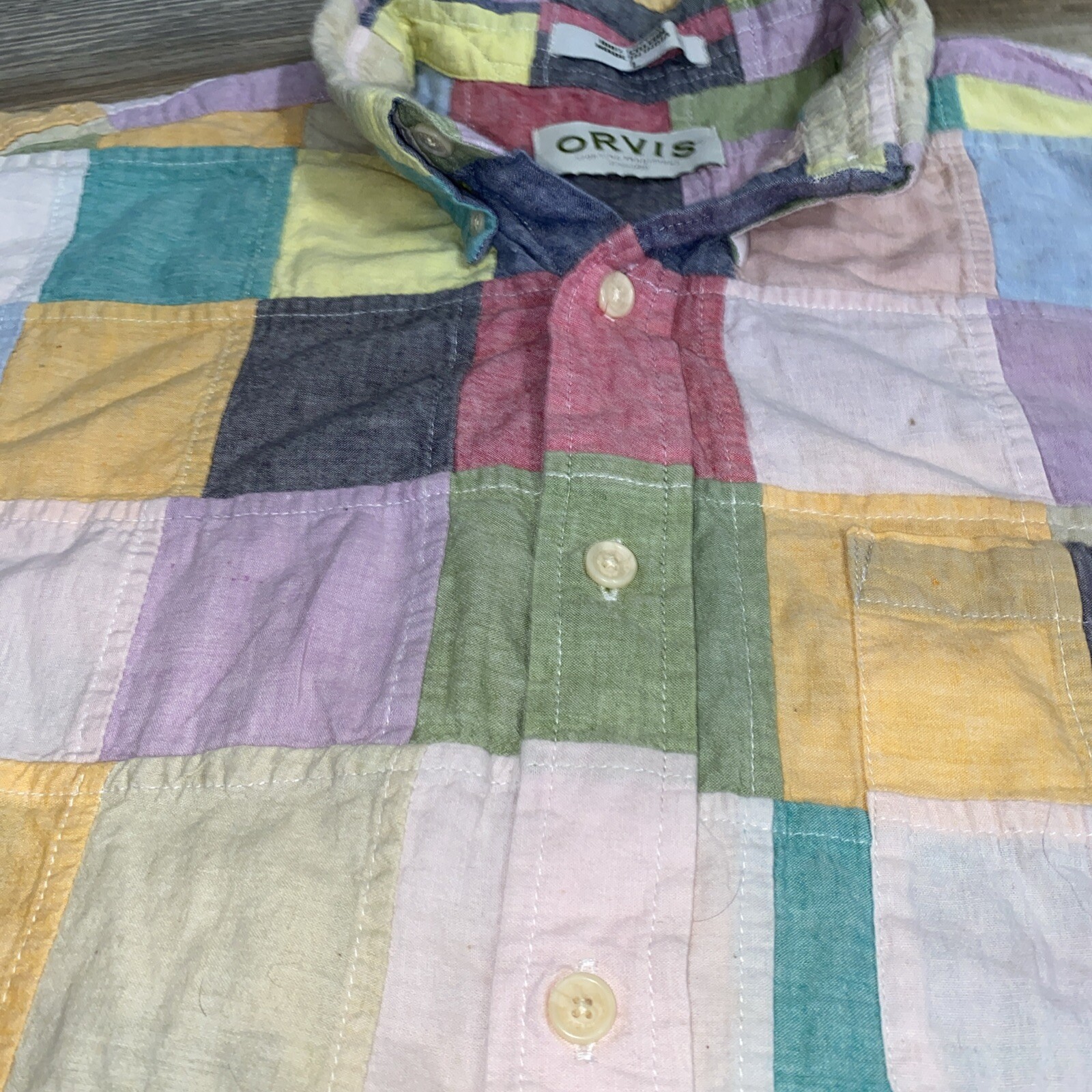 Orvis Patchwork Button Down Shirt Men's Size larg… - image 7