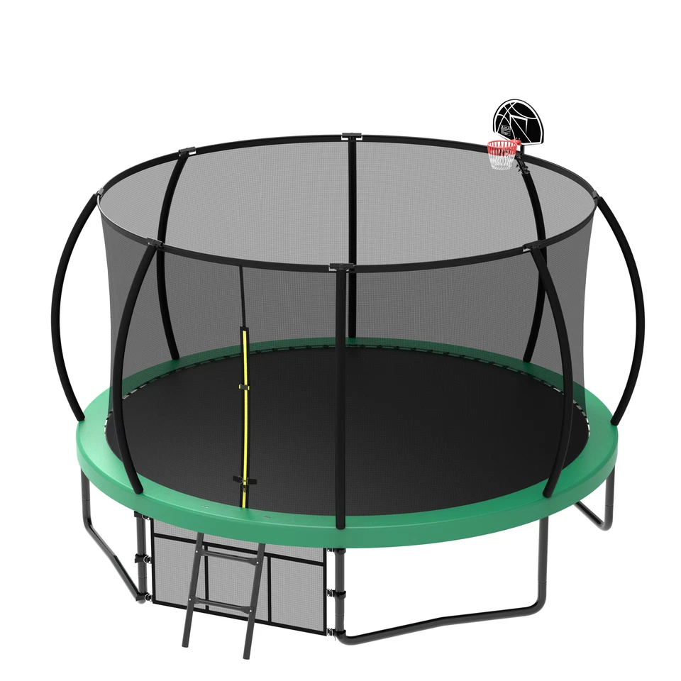 12FT Recreational Trampoline w/Safety Enclosure Net & Ladder Outdoor Trampoline - Image 3 of 4