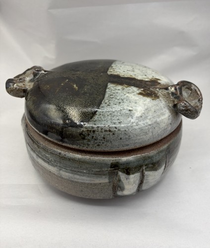 Vintage MCM Speckled Abstract Stoneware Heavy Art Pottery Crock Bean Pot 7"