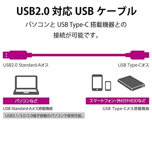 Elecom USB Cable Type C (USB A to USB C) 0.5m USB2.0 Certified 3A Output Maximum - Image 2 of 4