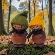 Woodland Waldorf Mice Handmade Hazelnut Felted Wool Nut Art Toy Forest Set of 2