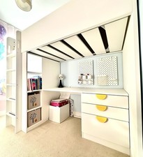 Bunk Loft Single bed 90x200 Cm white with desk with drawers, Wardrobe Brand New