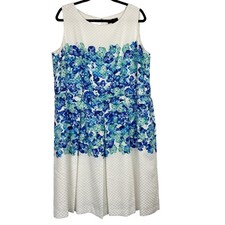 Tahari Arthur S. Levine Blue Floral Fit & Flare Dress Women’s 14W White Green
