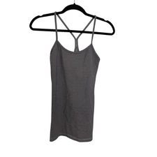 Lululemon Top Womens 6 Power Y Tank Tonka Stripe Black Heathered Grey Racerback