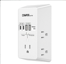 USB Outlet Extender with Surge Protector, 5 Outlets  4 USB Ports, ETL Listed