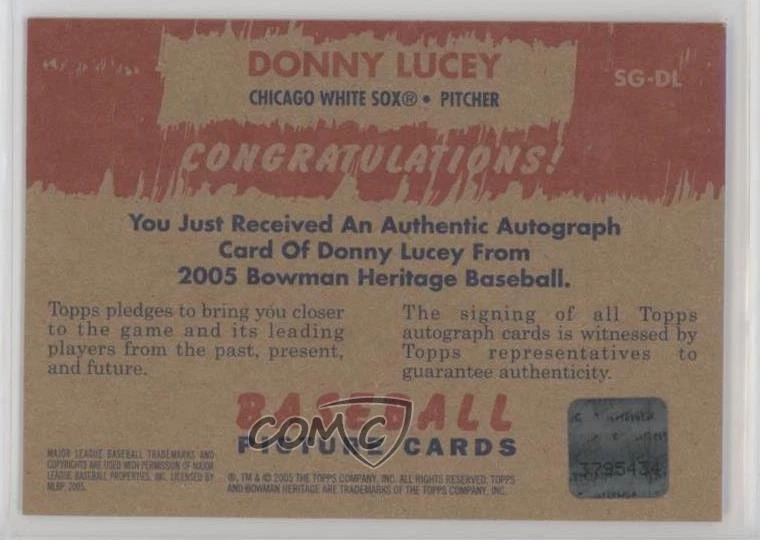 2005 Bowman Heritage Signs of Greatness Red Ink /51 Donny Lucy Donald Auto - Image 2 of 2