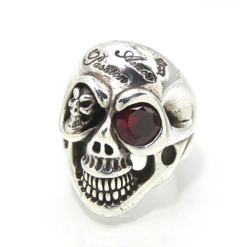 Bill Wall Leather Ring Medium Master Skull Master Eye Garnet