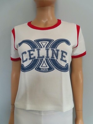 CELINE White Triomphe Logo Print T-Shirt Size XS