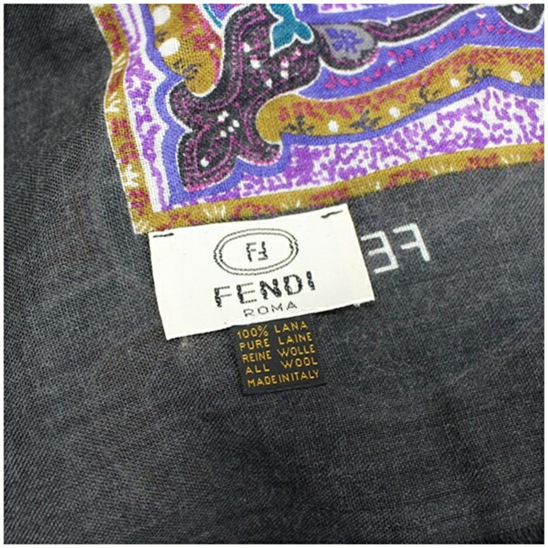 FENDI Wool Large Scarf Stole Dark Gray x Purple Paisley Women's thumbnail 5