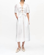 Ganni Women's Washed Stretch Cotton Tie Strap Midi Dress Size 42