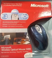 Microsoft Wireless Laser Mouse 5000, Metallic Blue, Tilt Wheel Magnifier, Sealed
