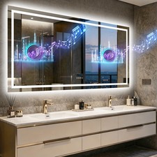 Smart LED Lighted Bathroom Mirror w Bluetooth Speaker Dimming Wall Vanity Mirror