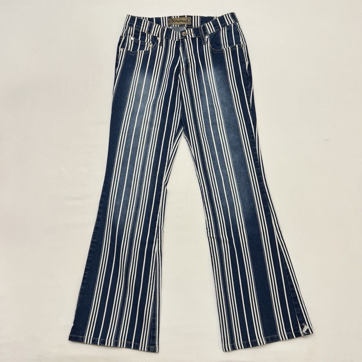 Vintage 90s Y2K Striped Low Rise Bell Bottom Flare Jeans Size 5 6