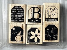Stampin' Up Terrific Tags Set 6 Wood Mount Rubber Stamps 2005