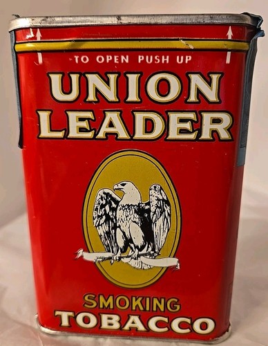 Vtg UNION LEADER Smoking PIPE Tobacco Pocket Tin Tax Stamp Advertising Smoking - Picture 2 of 10