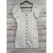 Madewell Linen-Cotton Puff-Sleeve Mini Dress Womens 12 White Button Down Stretch