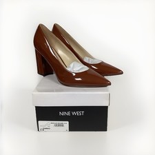 Zapatos de salón Nine West para mujer Cara tacón bloque punta puntiaguda talla 8 en marrón mediano