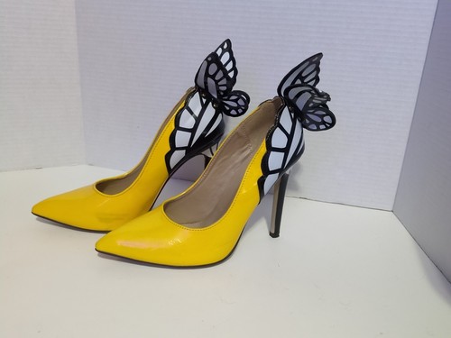 Women High Heels Rainbow Cat Yellow Butterfly Cosplay Shoes Unique US 7 7.5 UK 5 - Picture 6 of 6