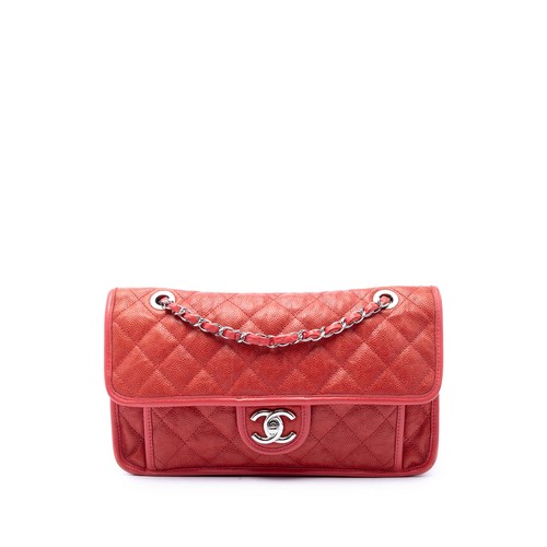 Chanel Medium Quilted Caviar French Riviera Flap Pre-Loved Shoulder Bag Red