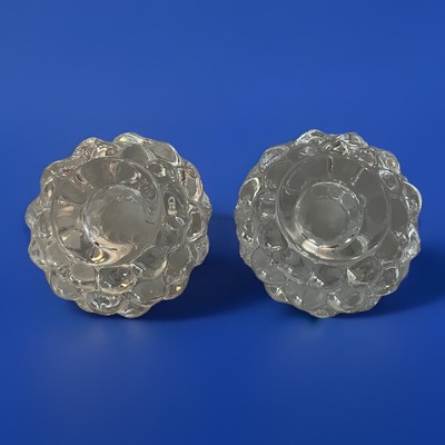 2 Vintage Orrefors of Sweden Signed 4  Crystal Bubble Tea Light Candle Holders