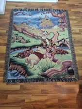 Vintage Disney Winnie the Pooh Friends Tapestry Throw Autumn 100 Acre Wood