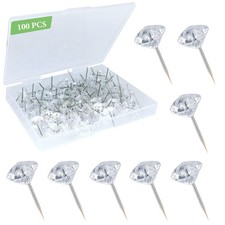 100pcs Clear Push Pins Crystal Head Thumb Tacks for Cork  Bulletin Boards