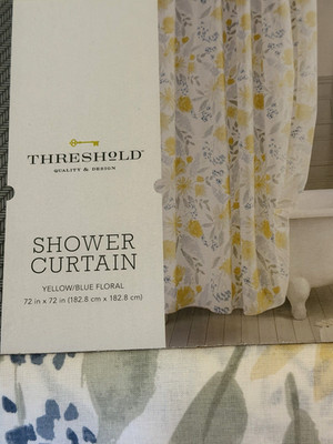 New Threshold Shower Curtain Yellow & Blue Cotton Flowers Target 72x72