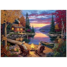 500 Piece Puzzle, Lake Cabin Cottage Landscape Theme, Adult Puzzle Game