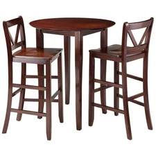 Pemberly Row 3-Piece Round Transitional Solid Wood Pub Set in Antique Walnut