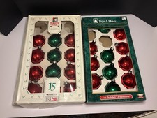 Vintage Christmas Ornaments Glass Balls 24 Original Box Red/Green