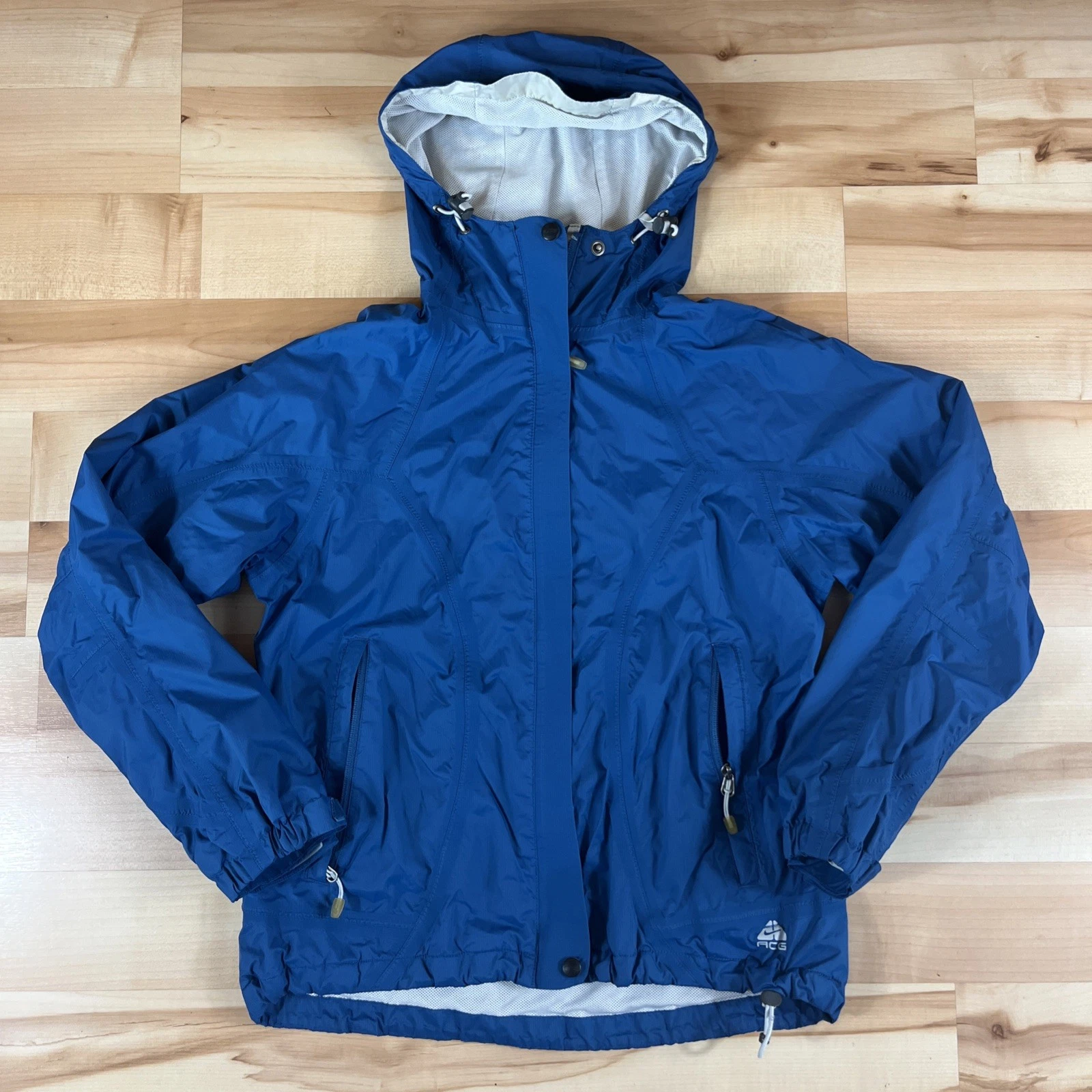 Nike ACG 3 Fit Storm Jacket Womens M Blue Outer Layer Hooded Full Zip Wind Rain
