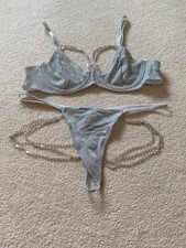 Metallic 2 Piece Set - Silver Bra and Thong - Size Large