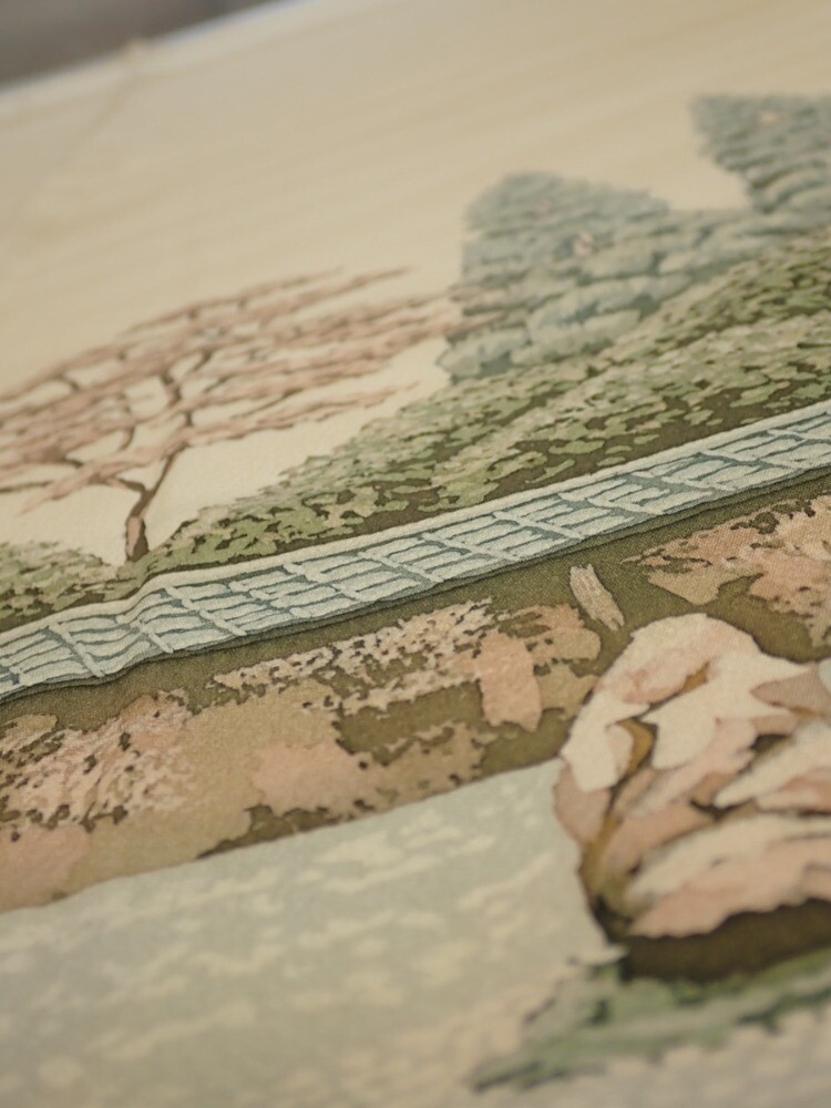 2A03z380 Japanese Kimono Silk FABRIC Dry garden Champagne 2A03z380 Japanese Kimono Silk FABRIC Dry garden Champagne