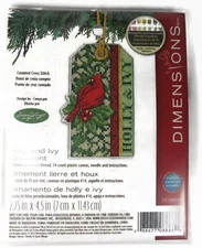 Dimensions Christmas Holly Ivy Ornament Red Cardinal Counted Cross Stitch Kit