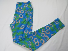 Lularoe Leggings OS One Size Blue Peach Floral Flower Pattern New NWOT