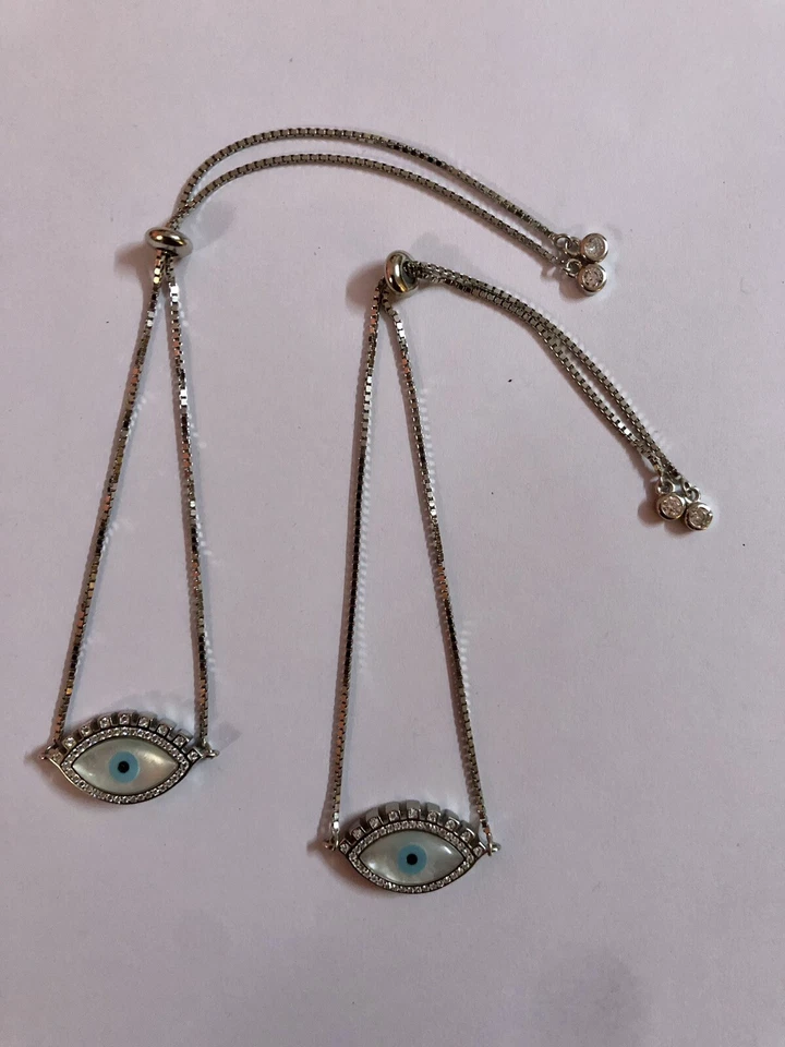 2 Piezas Tobillera Protección Mal de Ojo Plata 925, Amuleto Nazariya, Ojo, Ajustable 2 Foto 4 de 4