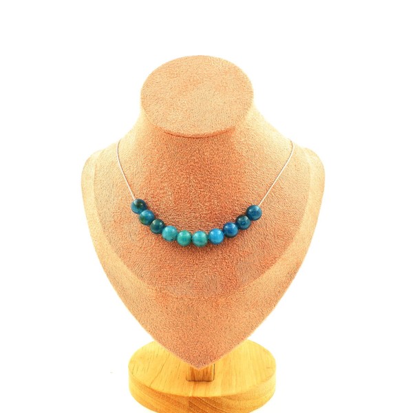Steine Und Mineralien. Halskette 10 Perlen Apatit 8 Mm. Kette Aus Edelstahl-image