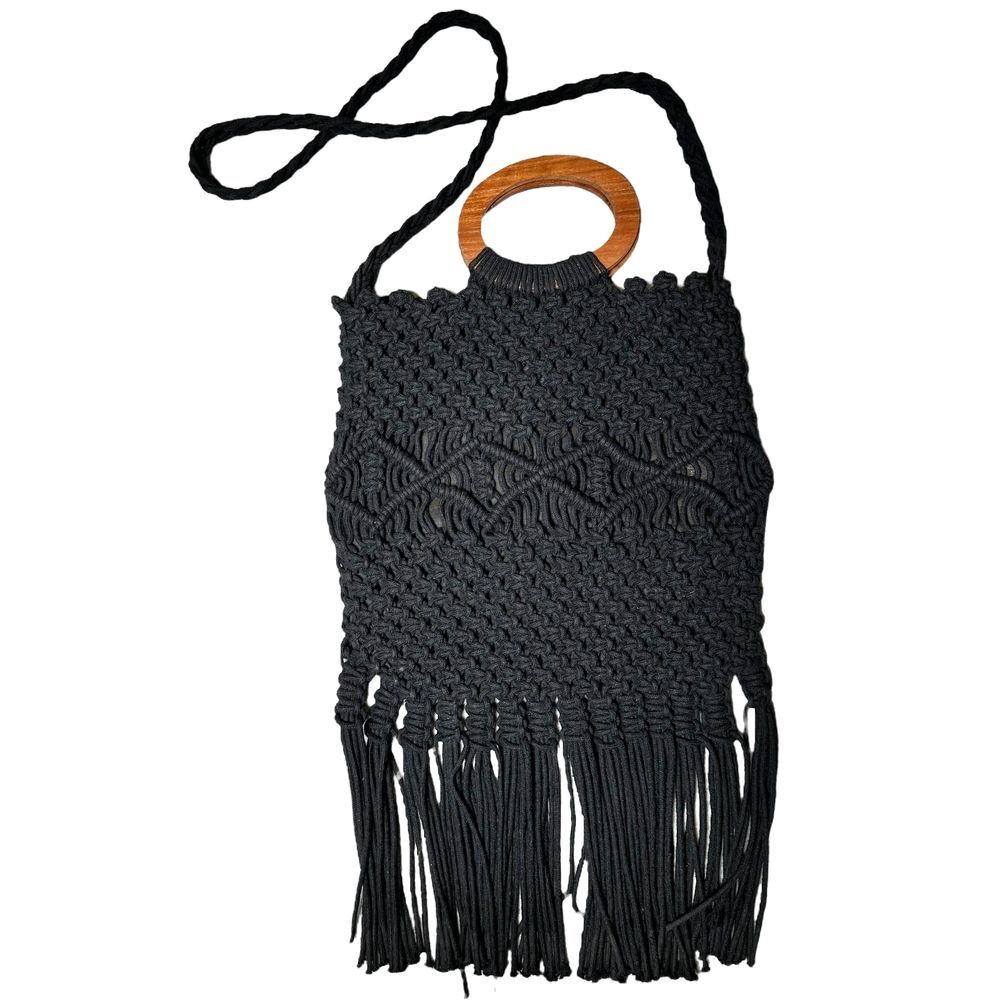 Danielle Nicole Boho Hippie Black Macrame Wooden … - image 1