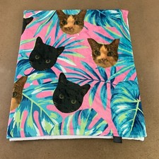 50" X 60" Colorful Palm Cat Printed Cozy Throw Blanket New