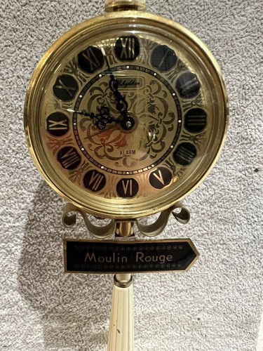 Vtg. RHYTHM Alarm Clock Moulin Rouge Lamp Post Mechanical Working - Afbeelding 2 van 7