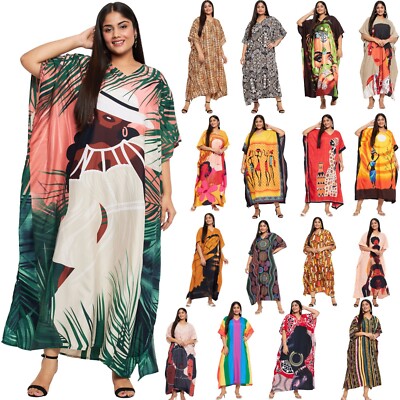 Women Kaftan Plus Size Long Dress Hippie Boho Loose Kimono Beach Maxi Caftan