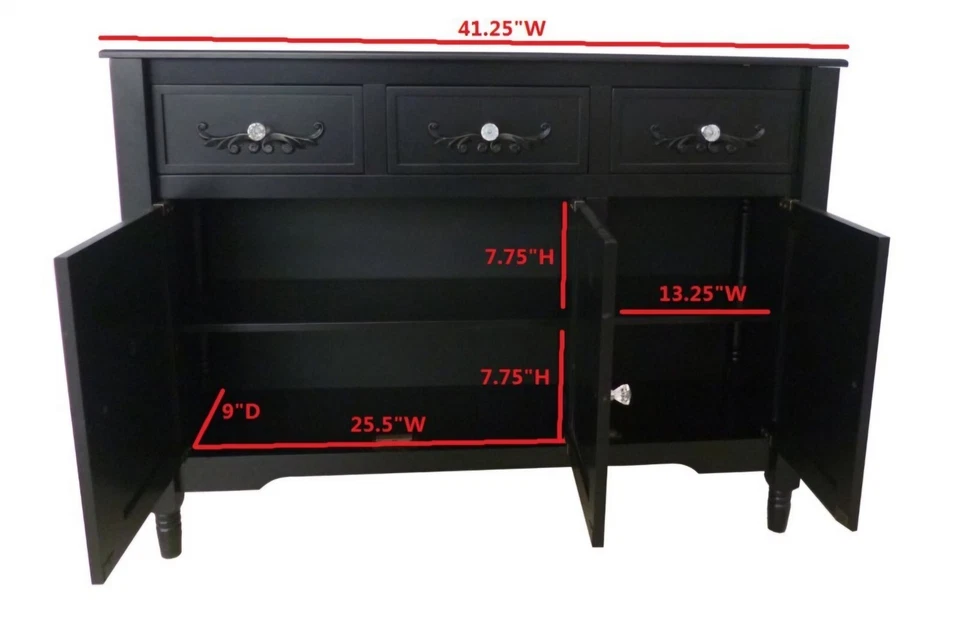 King's Brand Wood Console Sideboard Table with Drawers and Storage, Black Finish - Image 2 of 4