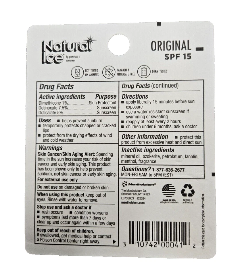 Bálsamo Labial Mentolatum HIELO NATURAL Original FPS 15 (12 tubos) NUEVO LOOK LLEGANDO Foto 3 de 3