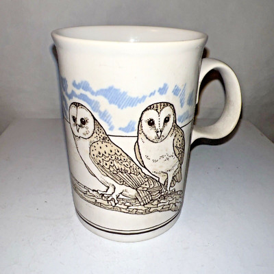 Dunoon Scotland owl owls mug vintage blue white brown 4.25'' tall 6 oz