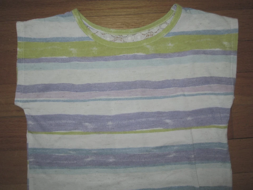 女童紫色黄色蕾丝条纹 ARIZONA 牛仔裤 S/S 针织上衣 - 尺寸小号 6/6X — 第 3/4 张图片